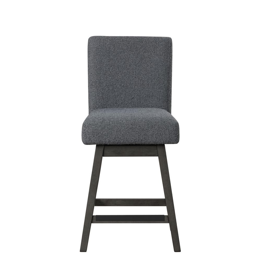 Gray Wood Counter Table with 6 Upholstered Swivel Chairs
