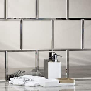 Reflection Square 8 in. x 8 in. Polished Silver Beveled Glass Mirror Subway Wall Peel and Stick Tile (8.8 sq. ft./Case)