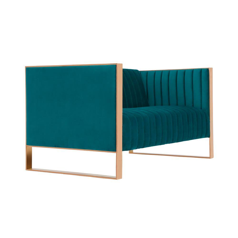 Teal Velvet Tufted Loveseat with Gold Metal Frame