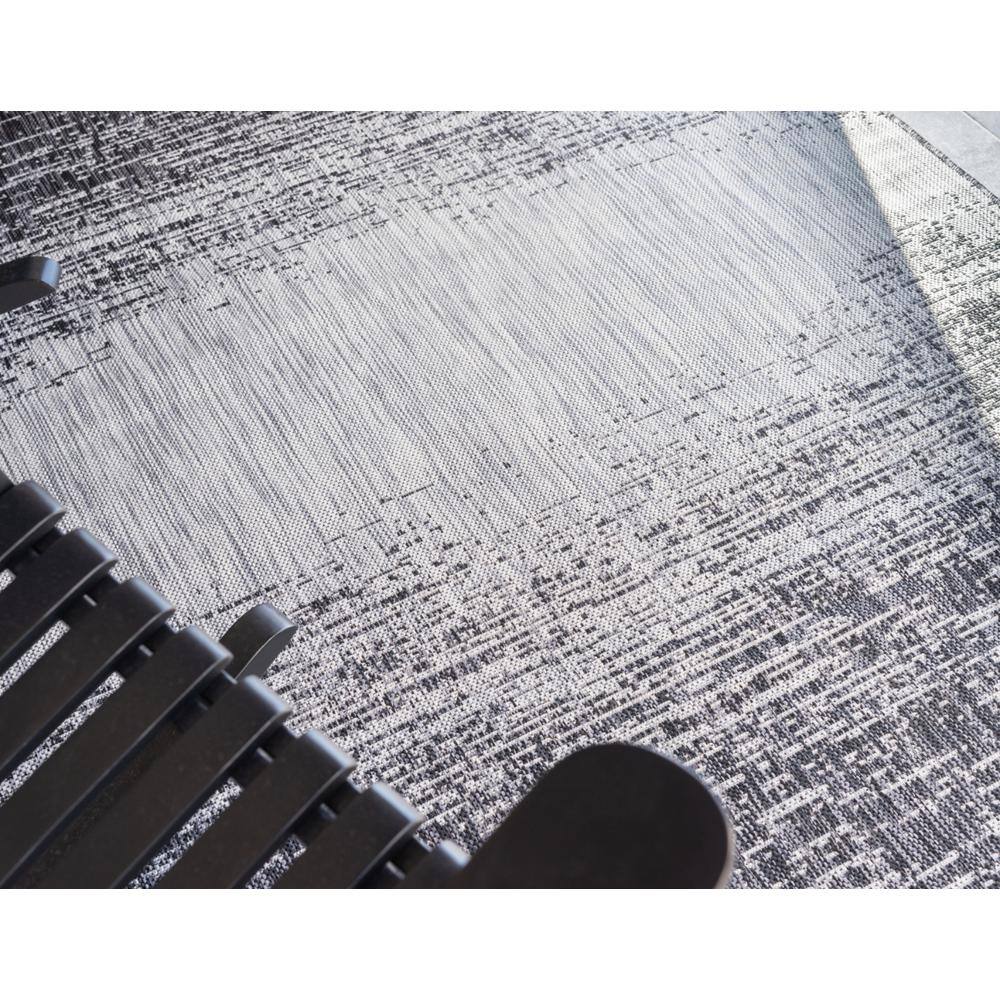 Charcoal Gray Abstract Synthetic 9' x 12' Washable Outdoor Rug