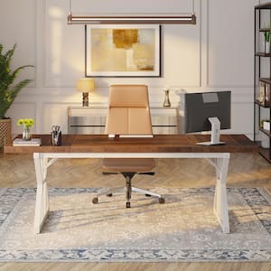 Capen 70.8 in. Rectangular Brown and White Engineered Wood Executive Desk Computer Desk Conference Table for Home Office