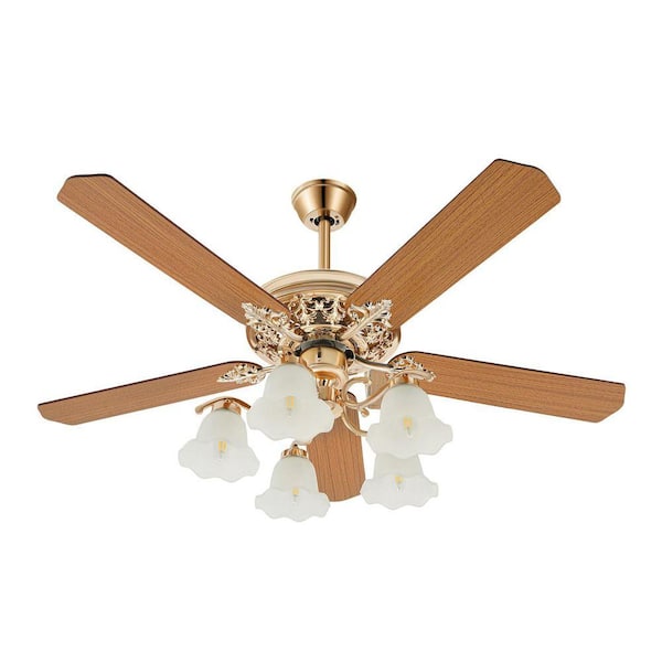 OUKANING 52 in. Indoor Gold and Brown Modern 3-Speed Ceiling Fan