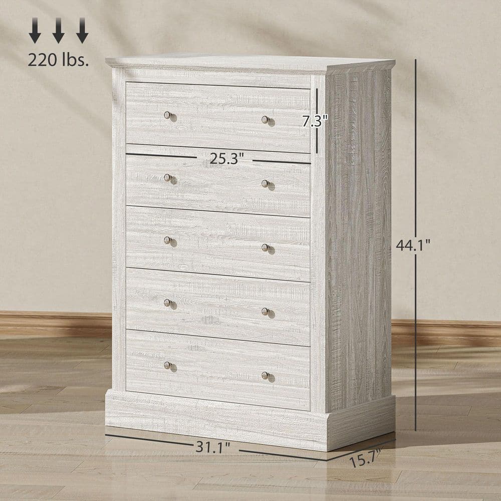 White Oak 5 Drawer 31.1 in. Dresser - thumbnail 5