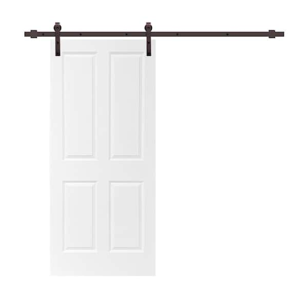 CALHOME 30 in. x 80 in. White Primed MDF 4 Panel Interior Sliding Barn ...