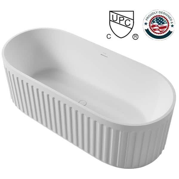 TOOLKISS 67 in. Double Slipper Stone Resin Flatbottom Soaking Bathtub in Matte White