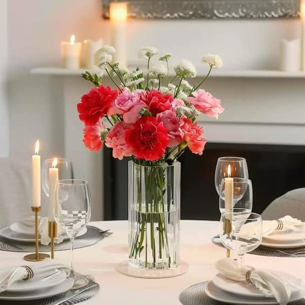 Glass Cylinder Vases, 8 in. Tall orange Ribbed Vase Glass Cylinder Vases, 8 in. Tall orange Ribbed Vase