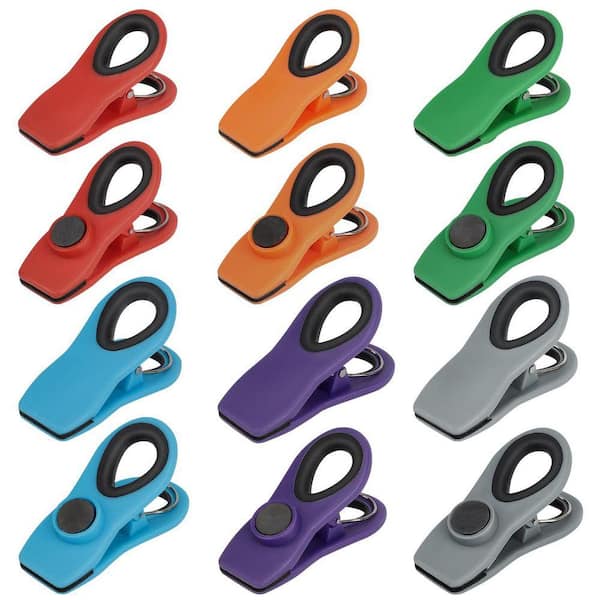 Multicolor Magnetic Bag Clips with Air Tight Seal for Food Storage, 12 Pieces, Non-Slip Rubber Ribbed Teeth