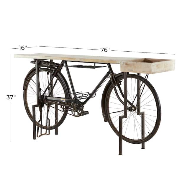 37 in. H Black 1 Shelf Bike Bar with Brown Wood Top