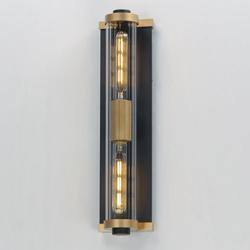 Opulent Black and Antique Brass 20" Outdoor Wall Sconce