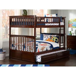 Columbia Bunk Bed Full over Full with Twin Raised Panel Trundle Bed in Walnut