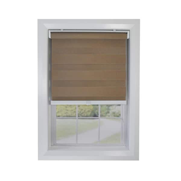 Versailles Home Fashions Brown Cordless Light Filtering Polyester Zebra Shade 27 in. W x 72 in. L