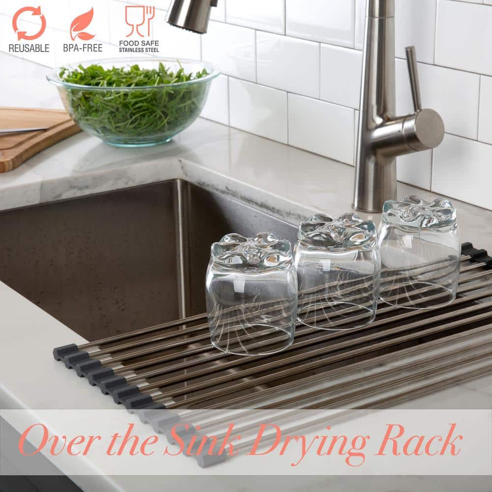 Gray Stainless Steel Roll Up Over Sink Drying Rack