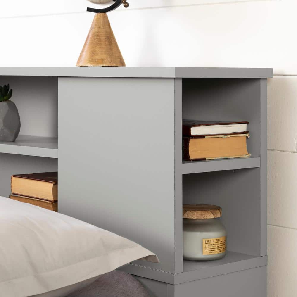 Gray Full Wood Bookcase Headboard with Storage