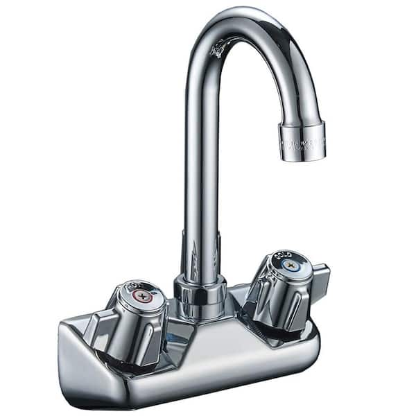 BWE 2-Handle Wall Mount Kitchen Faucet With Swivel Spout 4" Center In Polished Chrome