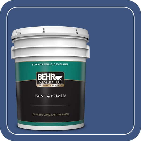 BEHR PREMIUM PLUS 5 gal. #S-G-600 Deep Azure Semi-Gloss Enamel Exterior Paint & Primer
