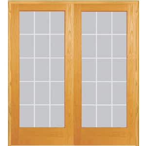 60 in. x 80 in. Both Active Unfinished Pine Glass 15-Lite Clear V-Groove Prehung Interior French Door