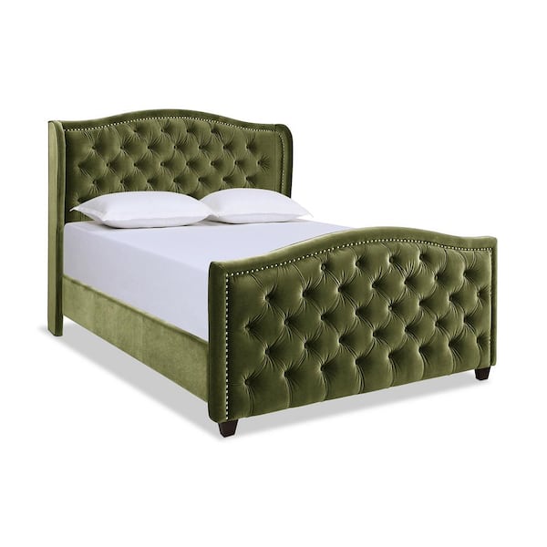 Marcella Olive Green Performance Velvet Queen Panel Bed