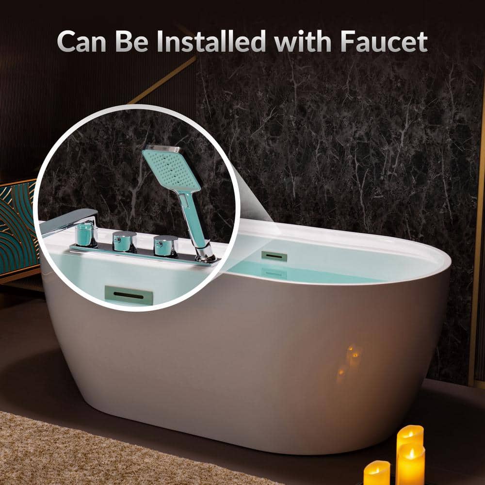 59" White Acrylic Freestanding Soaking Bathtub with Brushed Nickel Trim
