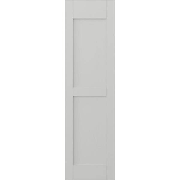 Ekena Millwork 18 in. W x 73 in. H Americraft 2-Equal Flat Panel Exterior Real Wood Shutters Pair in Hailstorm Gray