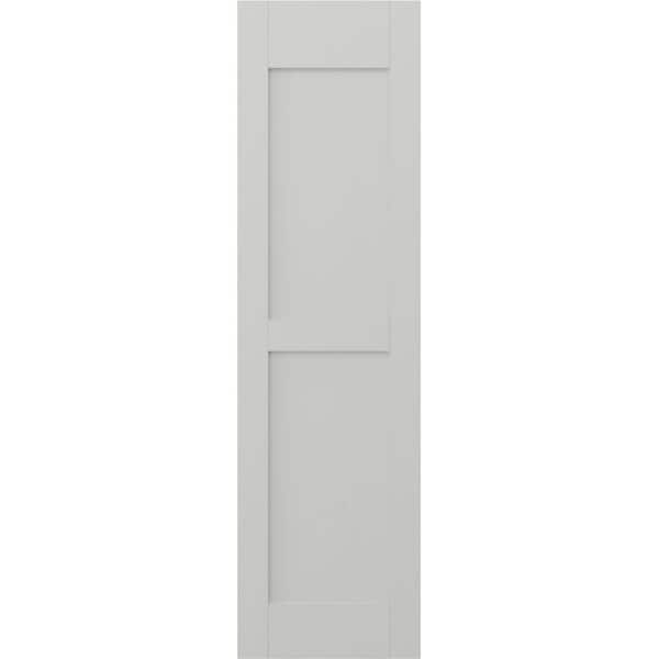 18 in. W x 79 in. H Americraft 2-Equal Flat Panel Exterior Real Wood Shutters Pair in Hailstorm Gray