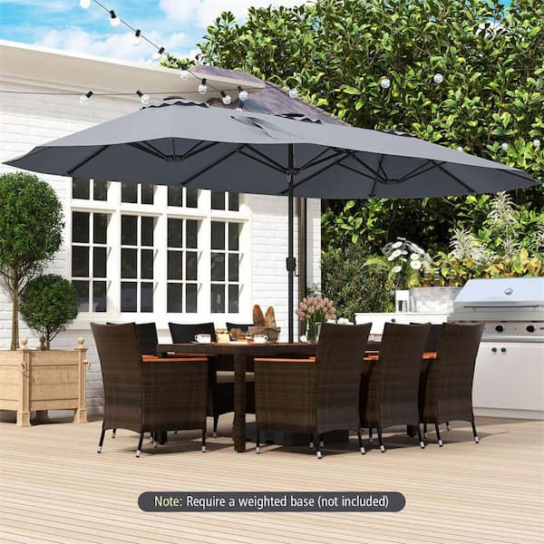 15.5 ft. Metal Market Solar Extra-Large Patio Umbrella with LED Solar Lights & 12 Heavy-Duty Ribs in Gray