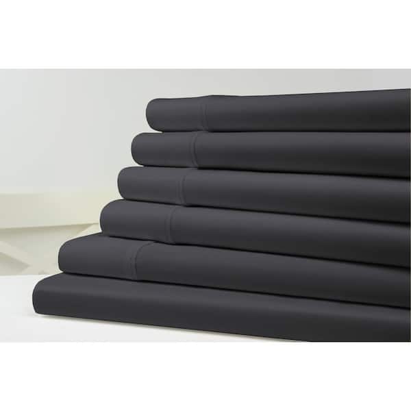 Kathy Ireland 1200TC 6-Piece Charcoal Solid Cotton Blend Cal King Sheet Set
