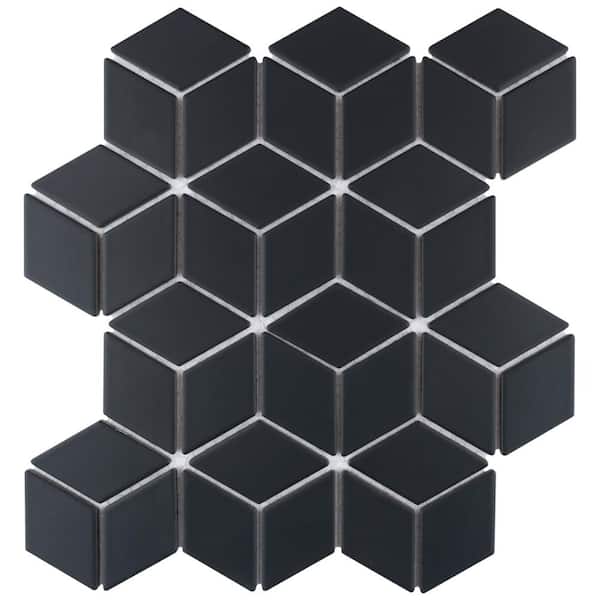 Merola Tile Hudson Rhombus Matte Black 10-1/4 in. x 11-3/4 in. Porcelain Mosaic Tile (8.6 sq. ft./Case)