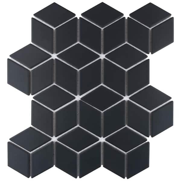Merola Tile Hudson Rhombus Matte Black 6 in. x 6 in. Porcelain Mosaic Take Home Tile Sample