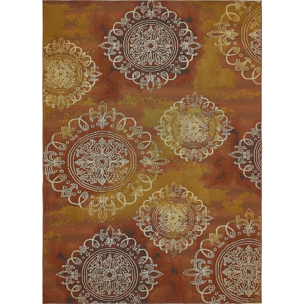 Rust Red Rectangular Synthetic Outdoor Area Rug 8' x 11'