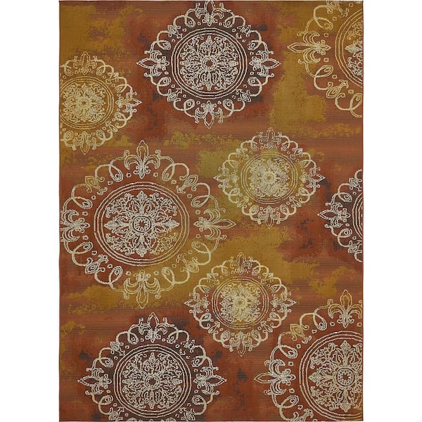 Unique Loom Outdoor Trio Rust Red 8' 0 x 11' 4 Area Rug