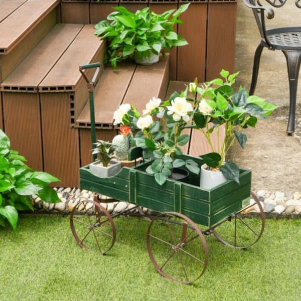 Green Fir Wood Raised Bed with Metal Wheels