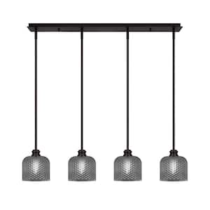 Albany 60-Watt 4-Light Espresso Linear Pendant Light with Smoke Textured Glass Shades and No Bulbs Included