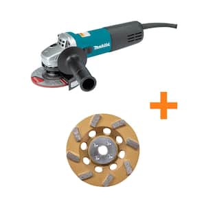 7.5 Amp Corded 4.5 in. Easy Wheel Change Compact Angle Grinder with bonus 4.5 in. 8 Turbo Segment Diamond Cup Wheel