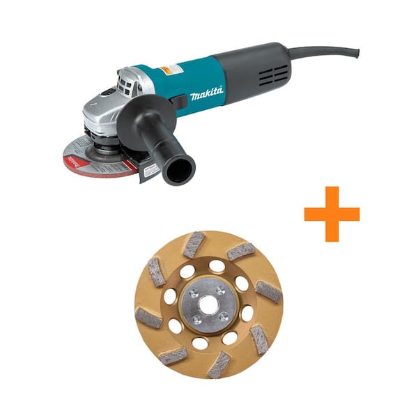 Makita 7.5 Amp Corded 4.5 in. Easy Wheel Change Compact Angle Grinder with 4.5 in. 8 Turbo Segment Diamond Cup Wheel