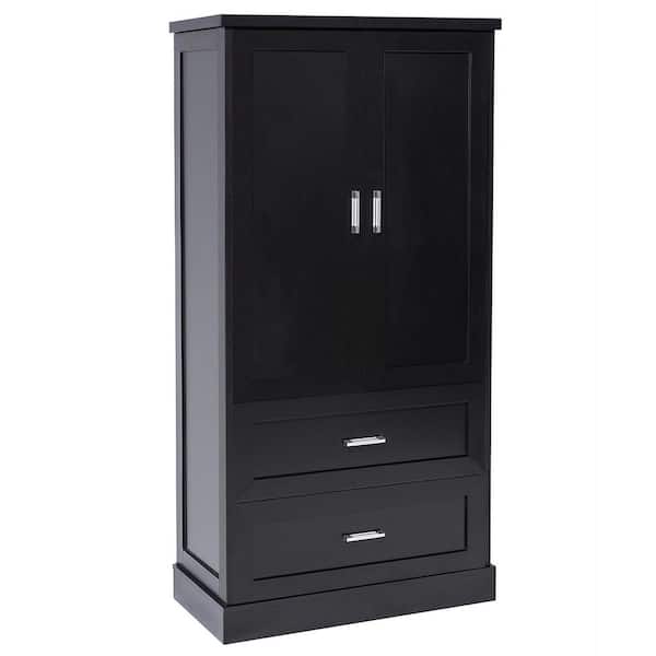 YSQCAR 31 in. W x 16 in. D x 64 in. H Freestanding Black Linen Cabinet with 2-Doors and Adjustable Shelves