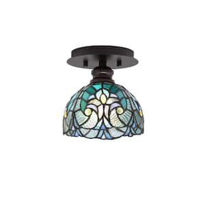 Albany 1-Light 7 in. Espresso Semi-Flush with Turquoise Cypress Art Glass Shade