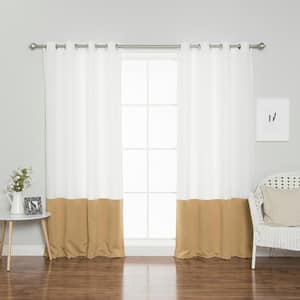 84 in. L Polyester Oxford Wheat Colorblock Curtains in White (2-Pack)