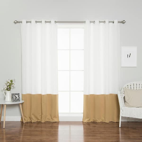 Best Home Fashion 84 in. L Polyester Oxford Wheat Colorblock Curtains in White (2-Pack)