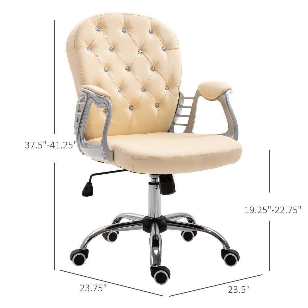 Beige Tufted Leather Swivel Executive Office Chair