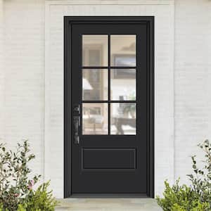 Performance Door System 36 in. x 80 in. VG 6-Lite Right-Hand Inswing Clear Black Smooth Fiberglass Prehung Front Door