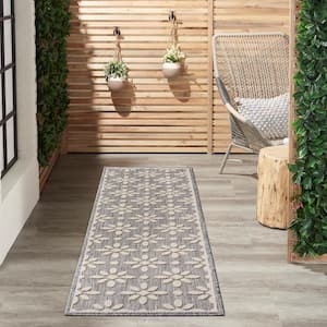 Palamos Gray 2 ft. x 10 ft. Kitchen Runner Geometric Contemporary Indoor/Outdoor Patio Area Rug