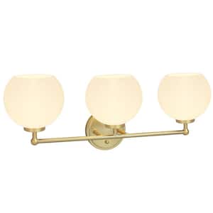 3-Light Gold Vanity Light with Opal Glass Shade
