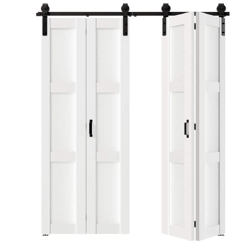 48 in. x 84 in. 3-Panel, White PVC Covering, MDF, Bi-Fold Style Sliding Assembly Required Barn Door with Hardware Kit price history on PriceWatchPro