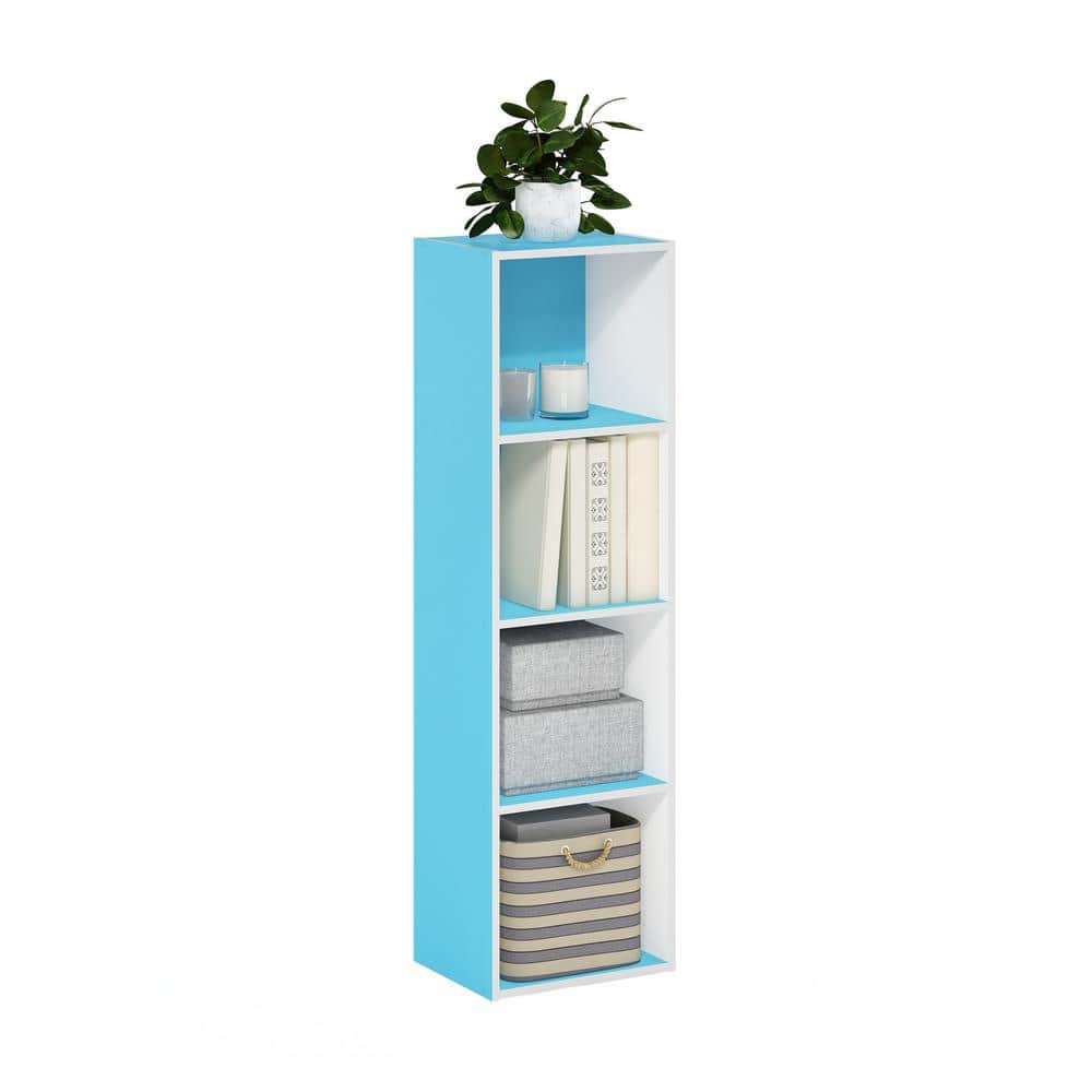 Light Blue and White 4-Tier Kids Wooden Cube Bookshelf