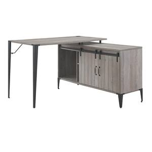 48 in. L-Shaped Gray Oak and Black Writing Desk