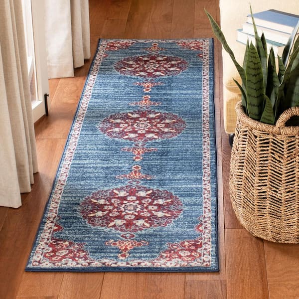 Brentwood Navy/Burgundy 2 ft. x 8 ft. Border Runner Rug