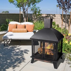 Stratford 22 in. x 43 in. Rectangle Steel Wood Firehouse in Rubbed Bronze with Wood Grate