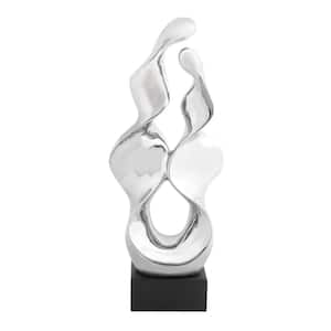 Silver Ceramic Abstract Sculpture with Black Base