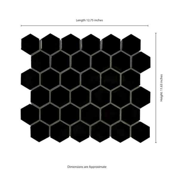Retro Black Hexagon 11.63 in. x 12.75 in. Matte Porcelain Floor and Wall Tile (14.4 sq. ft./Case) Retro Black Hexagon 11.63 in. x 12.75 in. Matte Porcelain Floor and Wall Tile (14.4 sq. ft./Case)