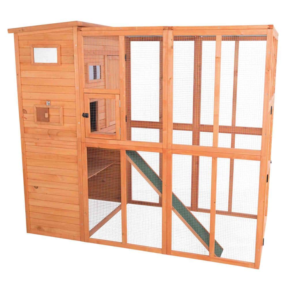 Large Brown Wooden Outdoor Cat House with Ramp
